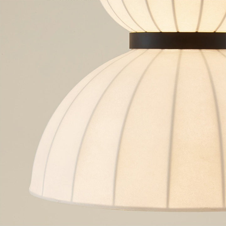 Traditional Japanese Semicircular Spherical Cylinder Iron Silk 2-Light Pendant Light For Living Room