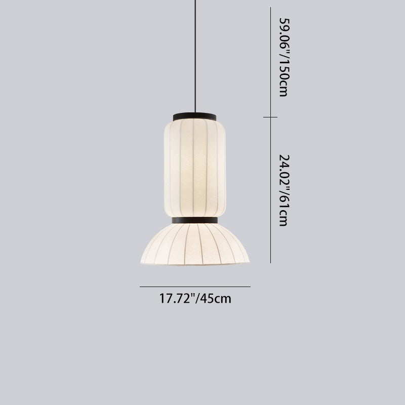 Traditional Japanese Semicircular Spherical Cylinder Iron Silk 2-Light Pendant Light For Living Room