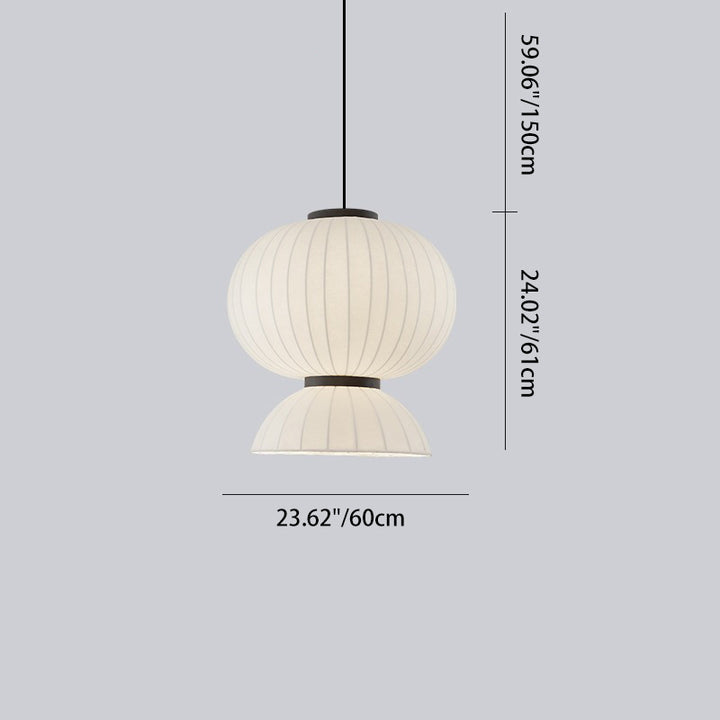 Traditional Japanese Semicircular Spherical Cylinder Iron Silk 2-Light Pendant Light For Living Room
