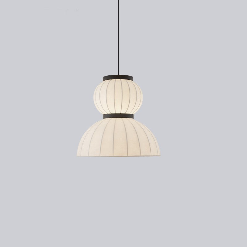 Traditional Japanese Semicircular Spherical Cylinder Iron Silk 2-Light Pendant Light For Living Room