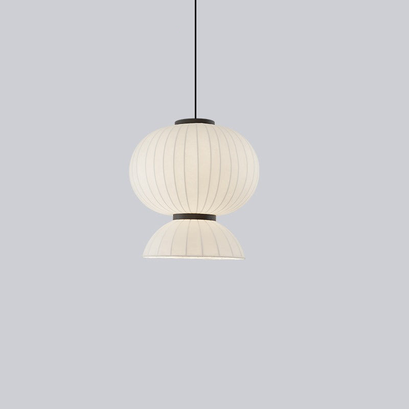 Traditional Japanese Semicircular Spherical Cylinder Iron Silk 2-Light Pendant Light For Living Room