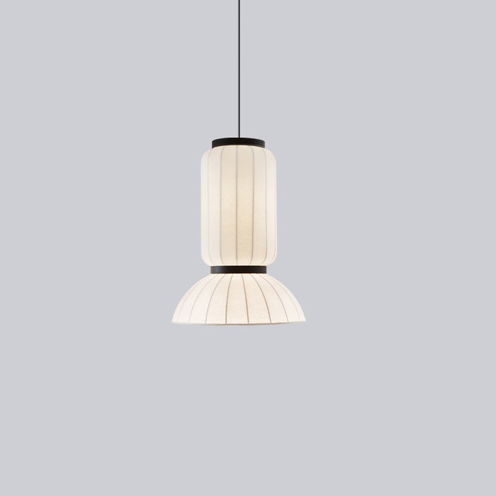 Traditional Japanese Semicircular Spherical Cylinder Iron Silk 2-Light Pendant Light For Living Room