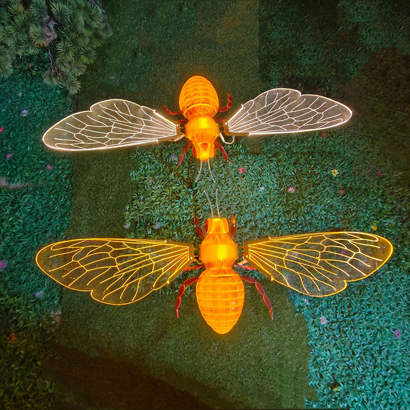 Modern Art Deco Waterproof ABS Acrylic Flapping Wings Animated Bee LED Outdoor Landscape Stake Light For Garden