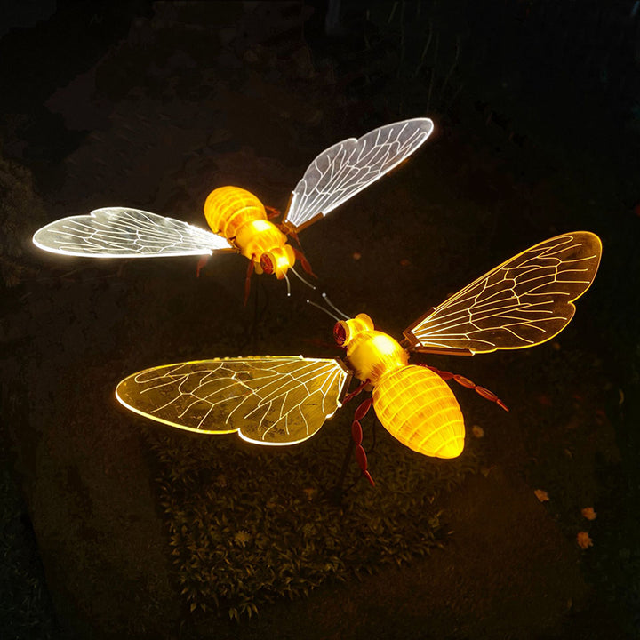 Modern Art Deco Waterproof ABS Acrylic Flapping Wings Animated Bee LED Outdoor Landscape Stake Light For Garden