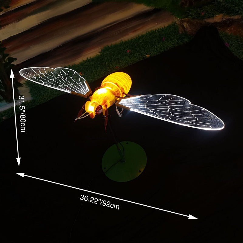 Modern Art Deco Waterproof ABS Acrylic Flapping Wings Animated Bee LED Outdoor Landscape Stake Light For Garden