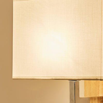 Modern Minimalist Iron Wood Fabric Rectangular 1-Light Wall Sconce Lamp For Bedroom
