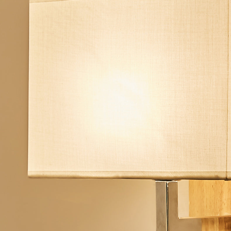 Modern Minimalist Iron Wood Fabric Rectangular 1-Light Wall Sconce Lamp For Bedroom