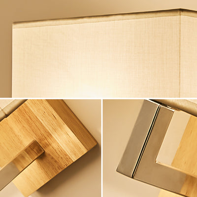 Modern Minimalist Iron Wood Fabric Rectangular 1-Light Wall Sconce Lamp For Bedroom