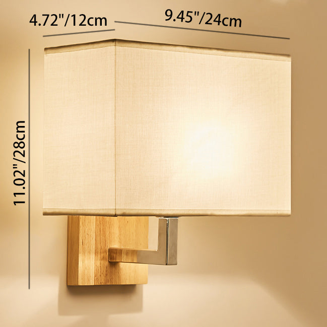 Modern Minimalist Iron Wood Fabric Rectangular 1-Light Wall Sconce Lamp For Bedroom