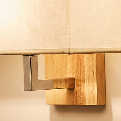 Modern Minimalist Iron Wood Fabric Rectangular 1-Light Wall Sconce Lamp For Bedroom