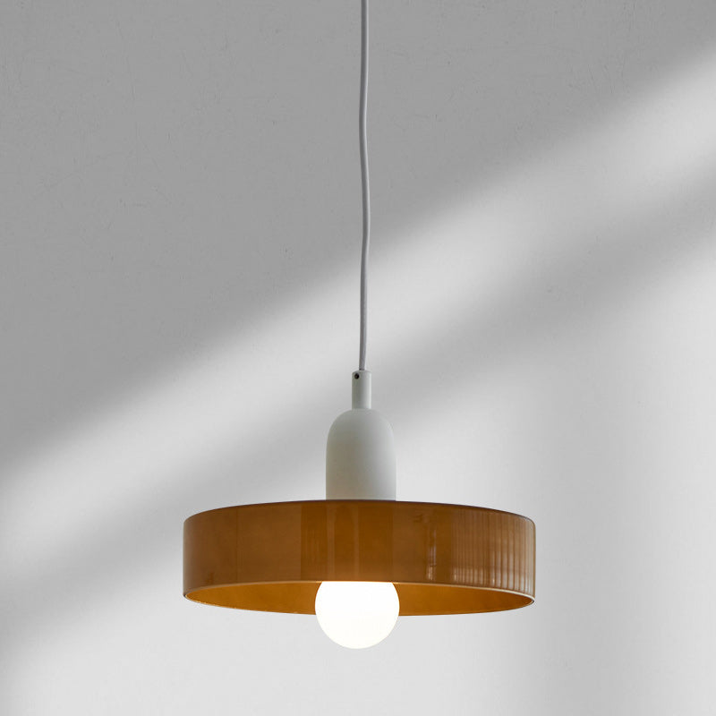 Moderne Mid-Century Eisen Glas Scheibe 1-Licht Pendelleuchte für Wohnzimmer 