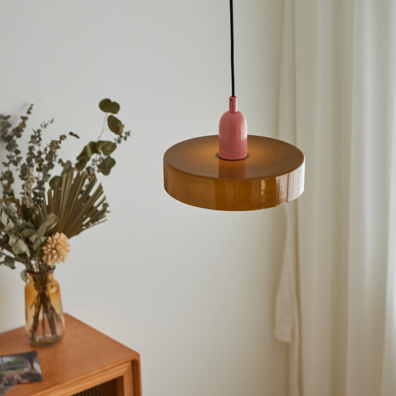 Moderne Mid-Century Eisen Glas Scheibe 1-Licht Pendelleuchte für Wohnzimmer 