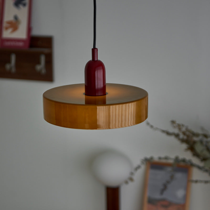 Moderne Mid-Century Eisen Glas Scheibe 1-Licht Pendelleuchte für Wohnzimmer 