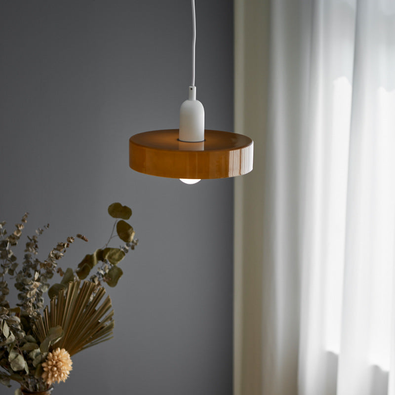 Moderne Mid-Century Eisen Glas Scheibe 1-Licht Pendelleuchte für Wohnzimmer 