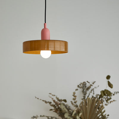 Moderne Mid-Century Eisen Glas Scheibe 1-Licht Pendelleuchte für Wohnzimmer 