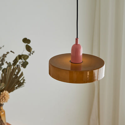 Moderne Mid-Century Eisen Glas Scheibe 1-Licht Pendelleuchte für Wohnzimmer 