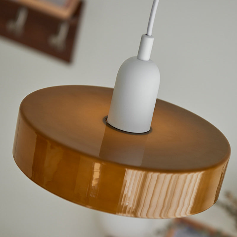 Moderne Mid-Century Eisen Glas Scheibe 1-Licht Pendelleuchte für Wohnzimmer 
