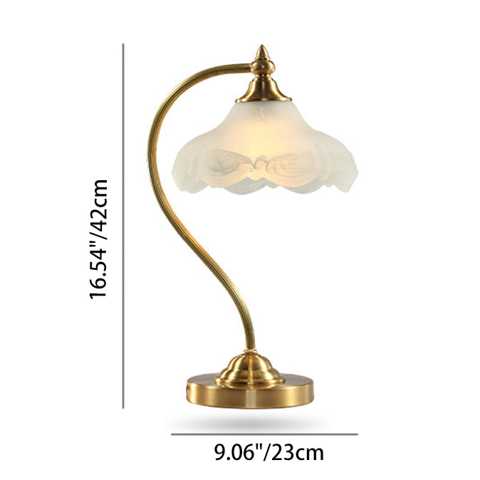 Traditional Vintage Brass Glass Floral-Shaped 1-Light Table Lamp For Living Room
