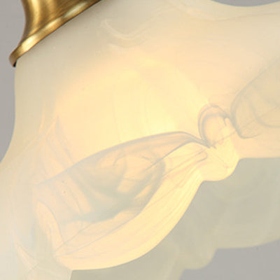 Traditional Vintage Brass Glass Floral-Shaped 1-Light Table Lamp For Living Room