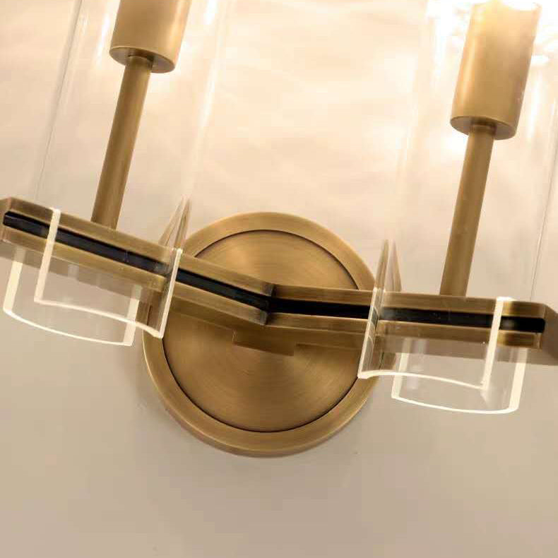 Modern Luxury Brass Glass Cylindrical Candelabra 1/2-Light Wall Sconce Lamp For Living Room