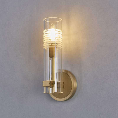 Modern Luxury Brass Glass Cylindrical Candelabra 1/2-Light Wall Sconce Lamp For Living Room