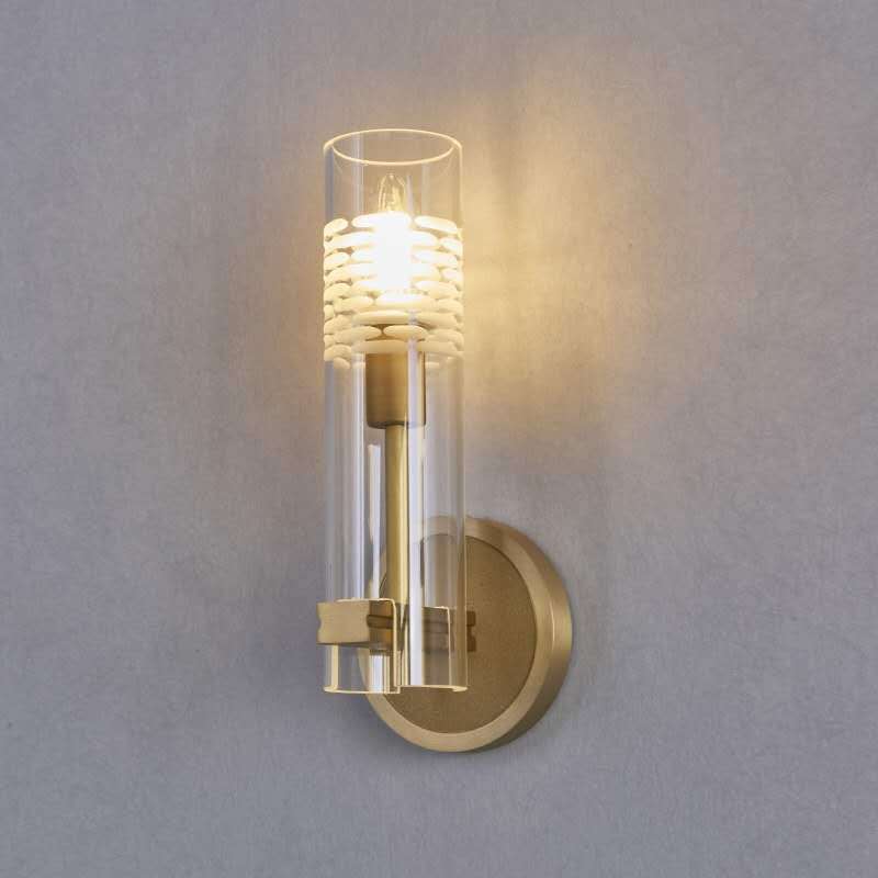 Modern Luxury Brass Glass Cylindrical Candelabra 1/2-Light Wall Sconce Lamp For Living Room