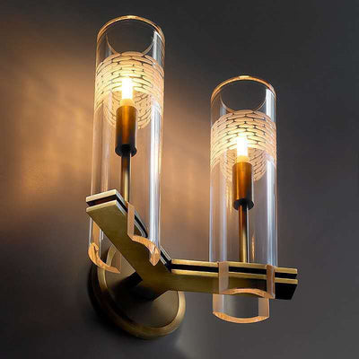 Modern Luxury Brass Glass Cylindrical Candelabra 1/2-Light Wall Sconce Lamp For Living Room