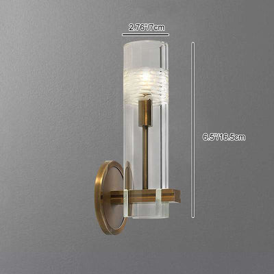 Modern Luxury Brass Glass Cylindrical Candelabra 1/2-Light Wall Sconce Lamp For Living Room