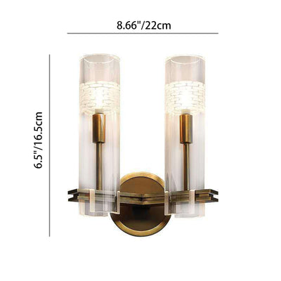 Modern Luxury Brass Glass Cylindrical Candelabra 1/2-Light Wall Sconce Lamp For Living Room