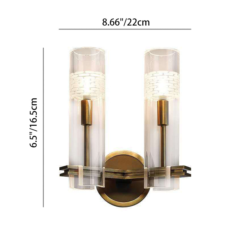 Modern Luxury Brass Glass Cylindrical Candelabra 1/2-Light Wall Sconce Lamp For Living Room