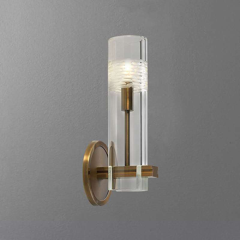 Modern Luxury Brass Glass Cylindrical Candelabra 1/2-Light Wall Sconce Lamp For Living Room