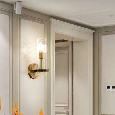 Modern Luxury Brass Glass Cylindrical Candelabra 1/2-Light Wall Sconce Lamp For Living Room