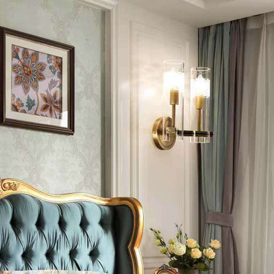 Modern Luxury Brass Glass Cylindrical Candelabra 1/2-Light Wall Sconce Lamp For Living Room