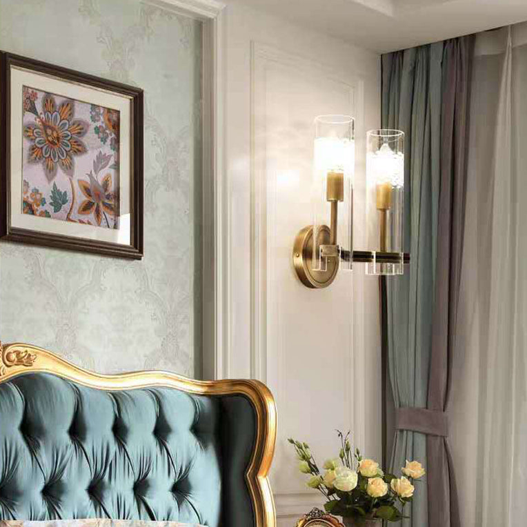 Modern Luxury Brass Glass Cylindrical Candelabra 1/2-Light Wall Sconce Lamp For Living Room