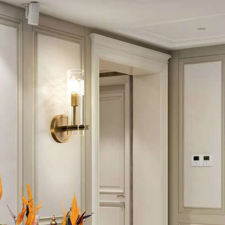 Modern Luxury Brass Glass Cylindrical Candelabra 1/2-Light Wall Sconce Lamp For Living Room