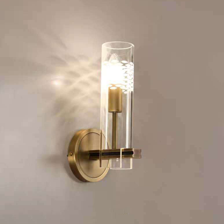 Modern Luxury Brass Glass Cylindrical Candelabra 1/2-Light Wall Sconce Lamp For Living Room