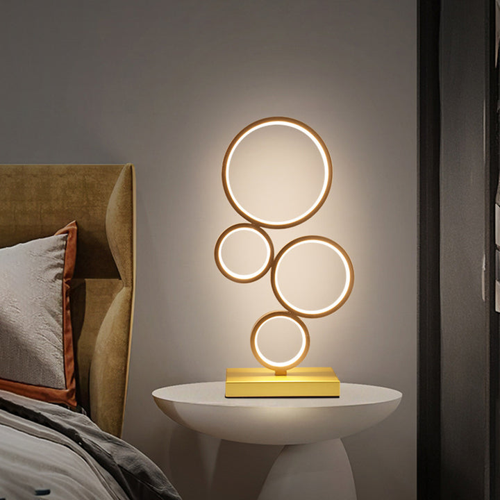 Modern Minimalist Rectangular-Base Multiple Circular Aluminum Iron Silicone LED Desk Lamp For Bedroom