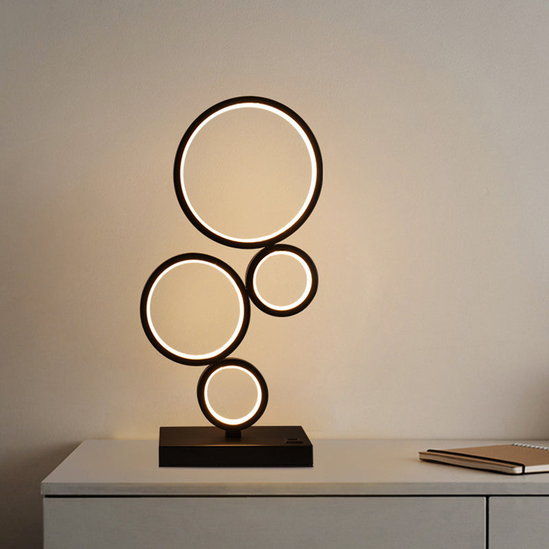 Modern Minimalist Rectangular-Base Multiple Circular Aluminum Iron Silicone LED Desk Lamp For Bedroom
