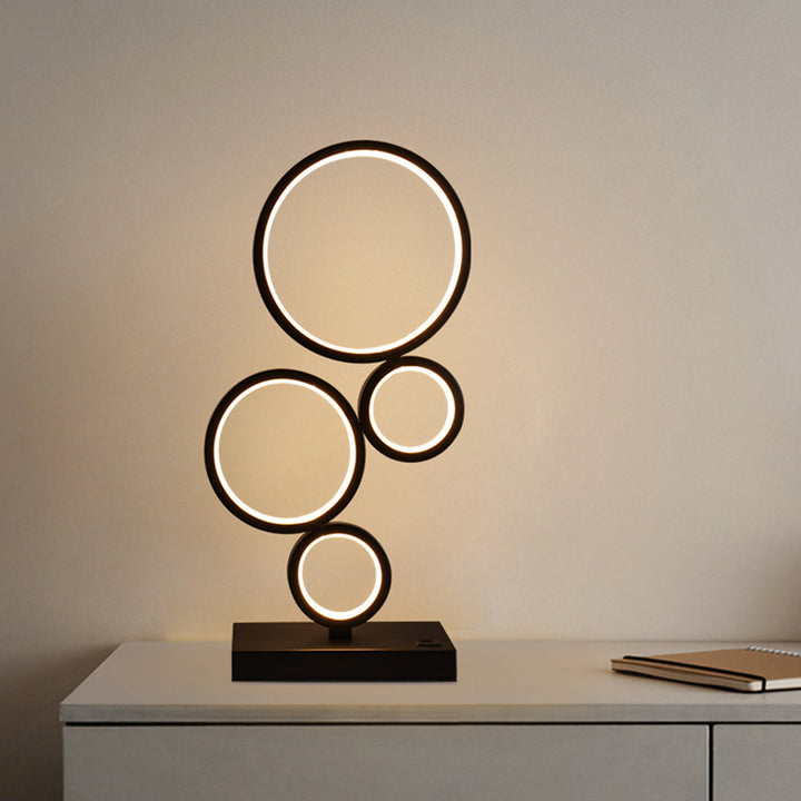 Modern Minimalist Rectangular-Base Multiple Circular Aluminum Iron Silicone LED Desk Lamp For Bedroom