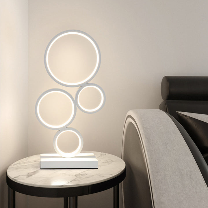 Modern Minimalist Rectangular-Base Multiple Circular Aluminum Iron Silicone LED Desk Lamp For Bedroom