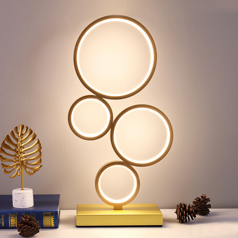 Modern Minimalist Rectangular-Base Multiple Circular Aluminum Iron Silicone LED Desk Lamp For Bedroom