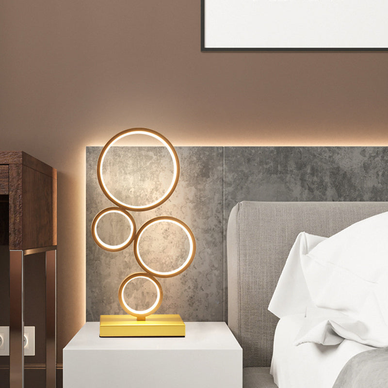 Modern Minimalist Rectangular-Base Multiple Circular Aluminum Iron Silicone LED Desk Lamp For Bedroom