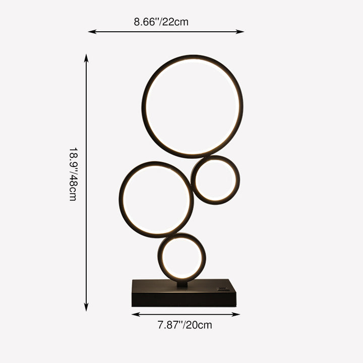 Modern Minimalist Rectangular-Base Multiple Circular Aluminum Iron Silicone LED Desk Lamp For Bedroom