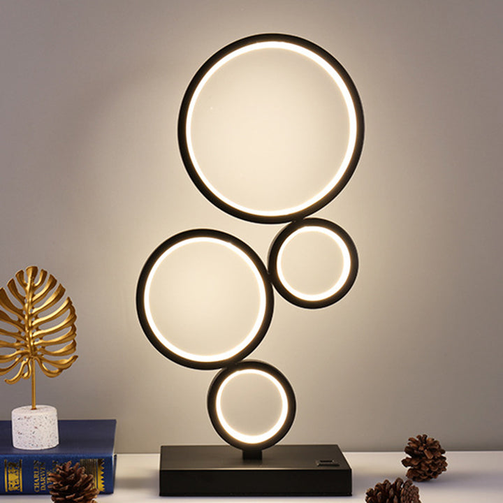 Modern Minimalist Rectangular-Base Multiple Circular Aluminum Iron Silicone LED Desk Lamp For Bedroom