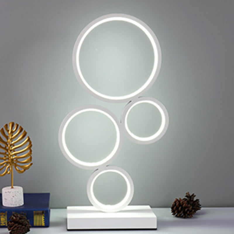 Modern Minimalist Rectangular-Base Multiple Circular Aluminum Iron Silicone LED Desk Lamp For Bedroom