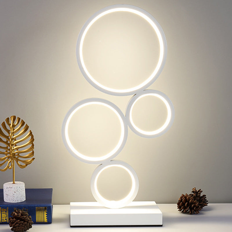 Modern Minimalist Rectangular-Base Multiple Circular Aluminum Iron Silicone LED Desk Lamp For Bedroom