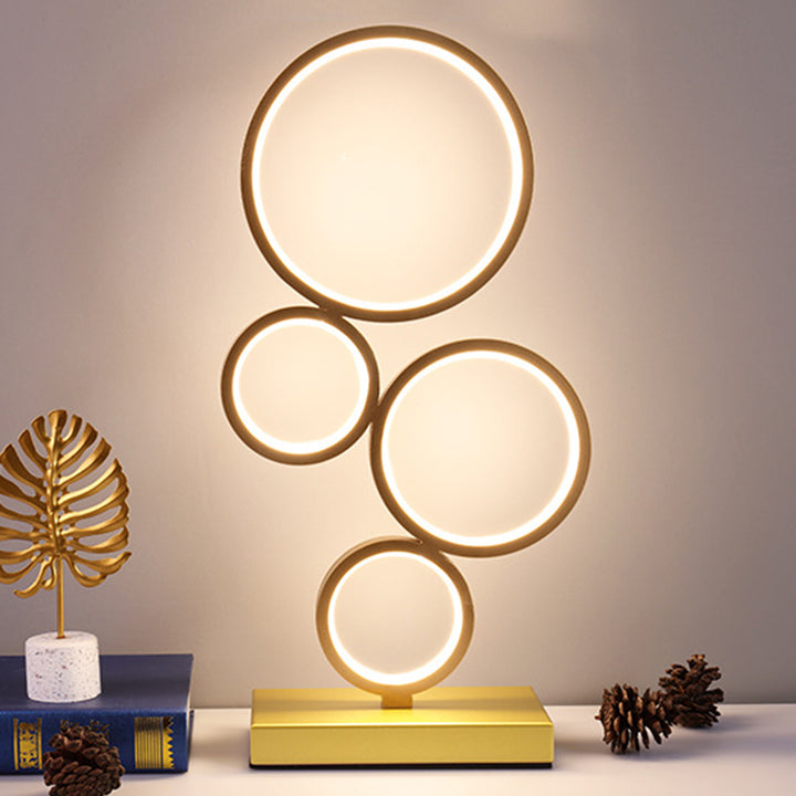 Modern Minimalist Rectangular-Base Multiple Circular Aluminum Iron Silicone LED Desk Lamp For Bedroom