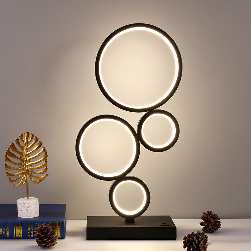 Modern Minimalist Rectangular-Base Multiple Circular Aluminum Iron Silicone LED Desk Lamp For Bedroom