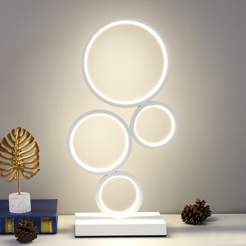 Modern Minimalist Rectangular-Base Multiple Circular Aluminum Iron Silicone LED Desk Lamp For Bedroom