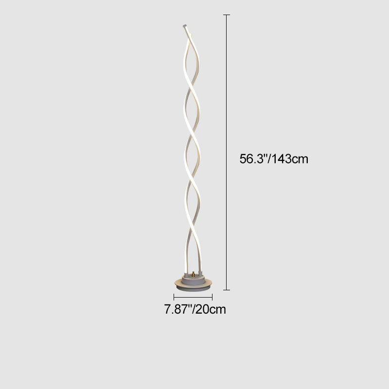 Lampe de sol LED en spirale contemporaine en aluminium, acier au carbone et silicone pour chambre et salon 